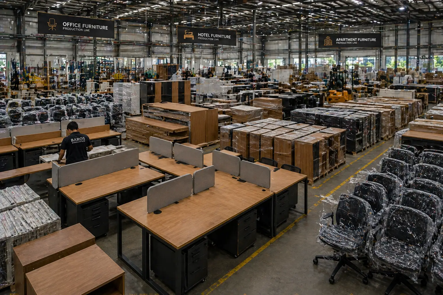 Workshop produksi furniture skala pabrik dengan mesin modern