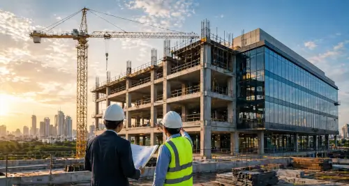 Pembangunan gedung modern oleh kontraktor berpengalaman