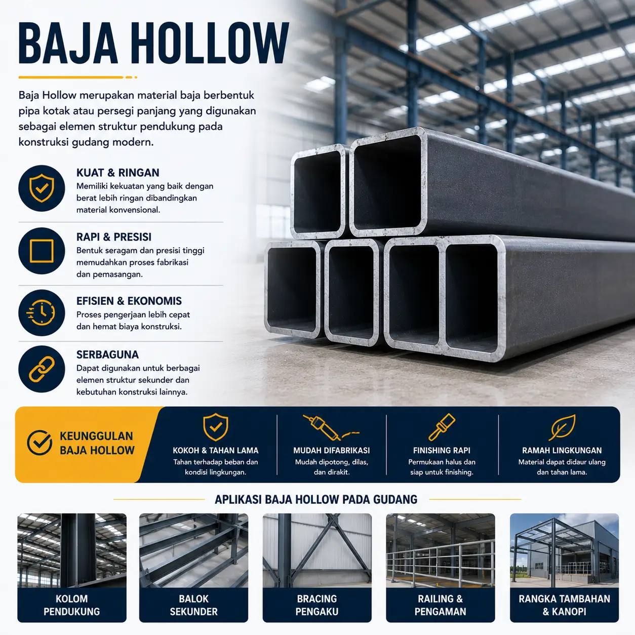 Struktur baja hollow untuk gudang