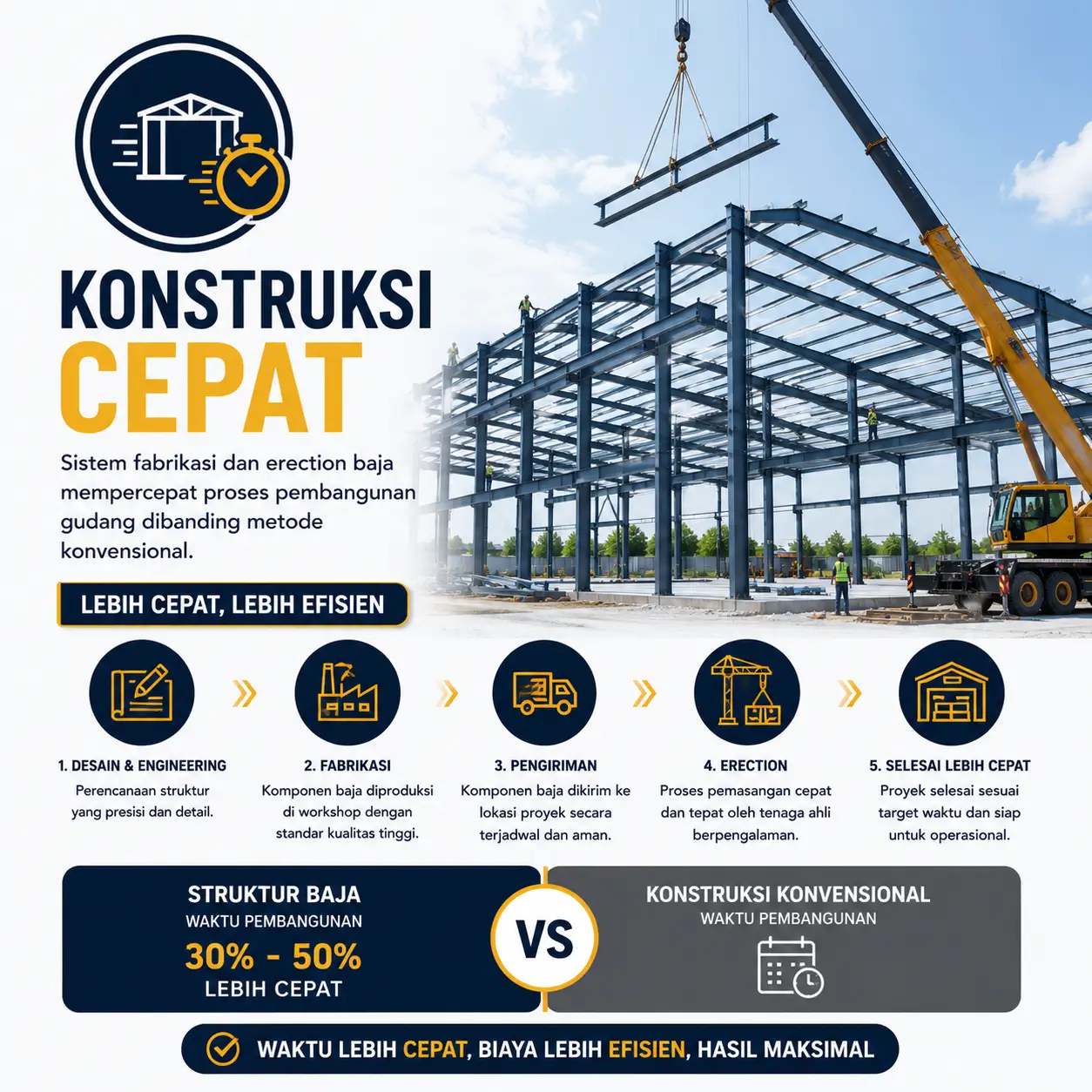 Konstruksi gudang baja lebih cepat