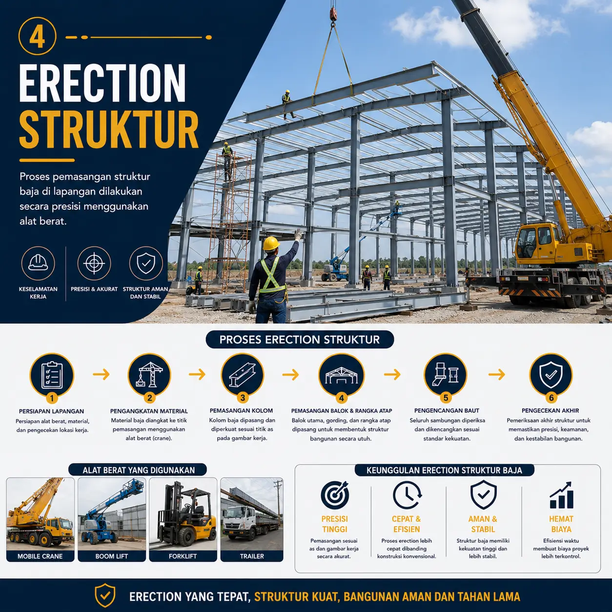 Erection struktur gudang baja