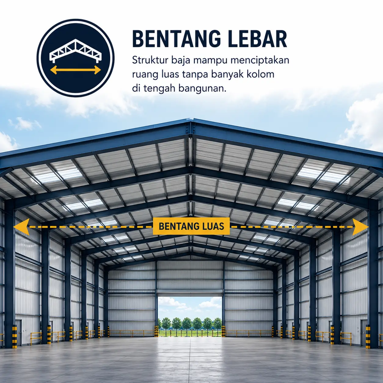Gudang bentang luas dengan struktur baja