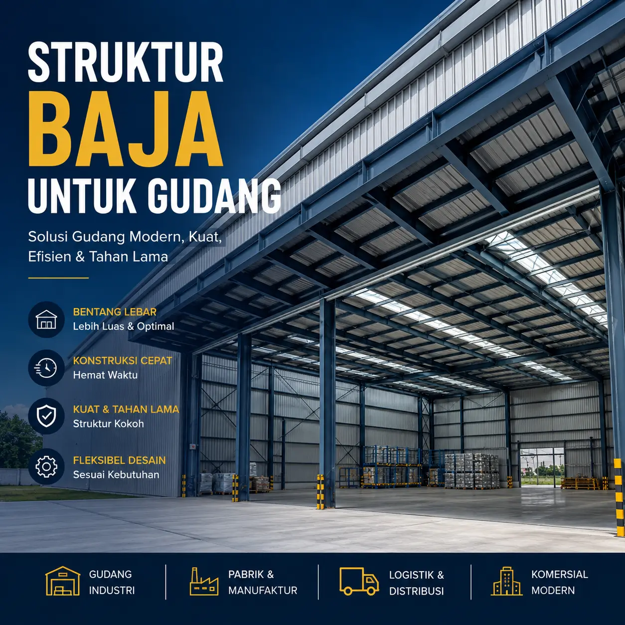 Struktur baja gudang modern untuk bangunan industri