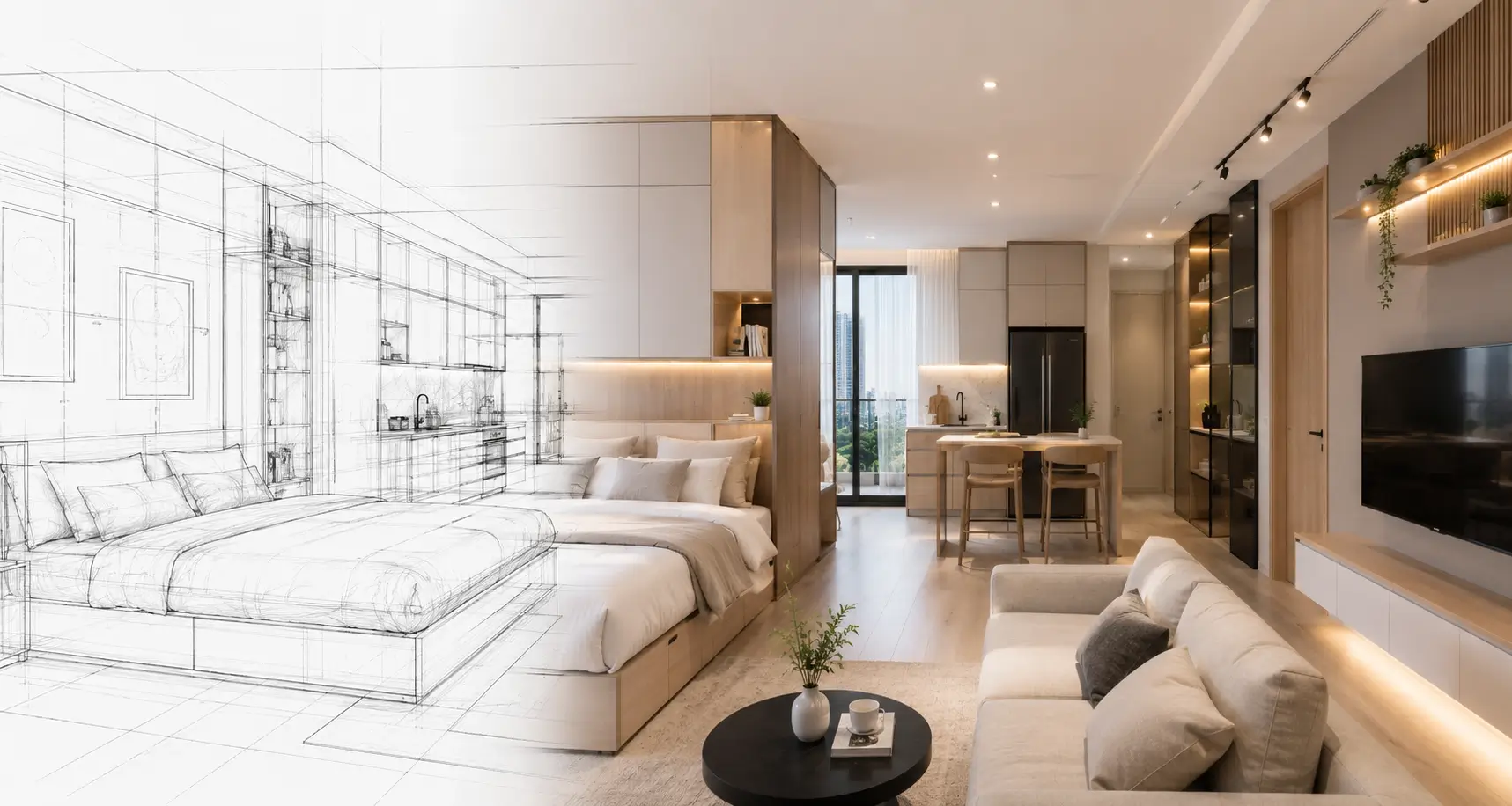 Design build interior apartemen studio modern
