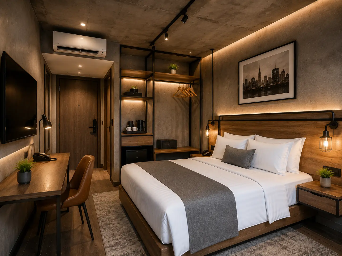 Desain kamar hotel industrial