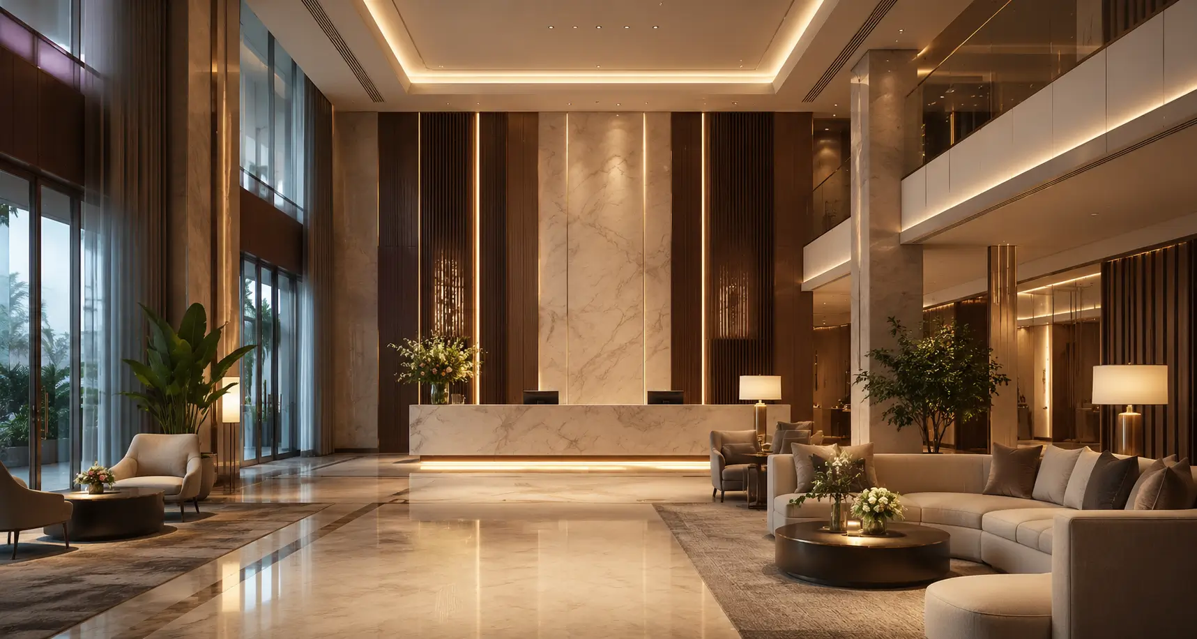 Desain lobby hotel modern elegan