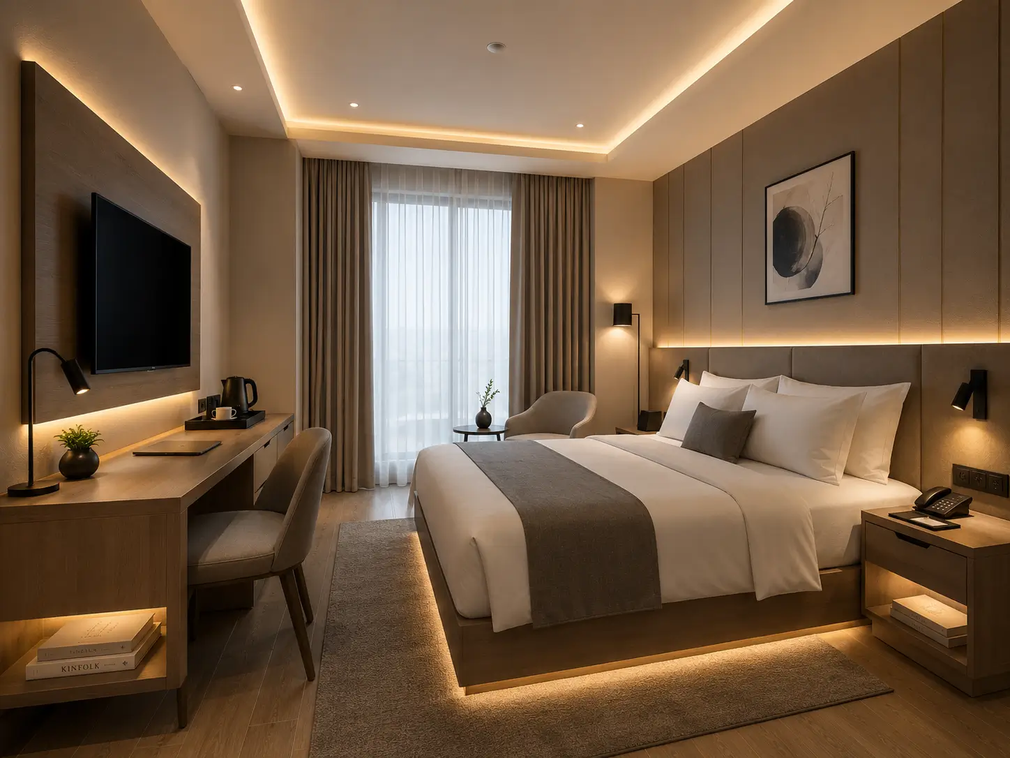 Pencahayaan interior kamar hotel modern