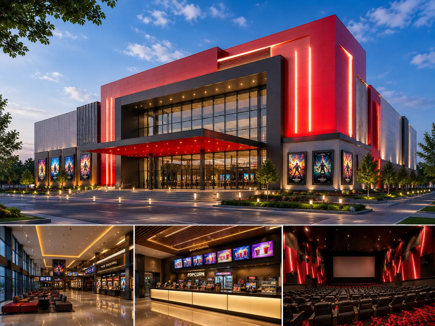 Pembangunan gedung bioskop modern oleh kontraktor profesional