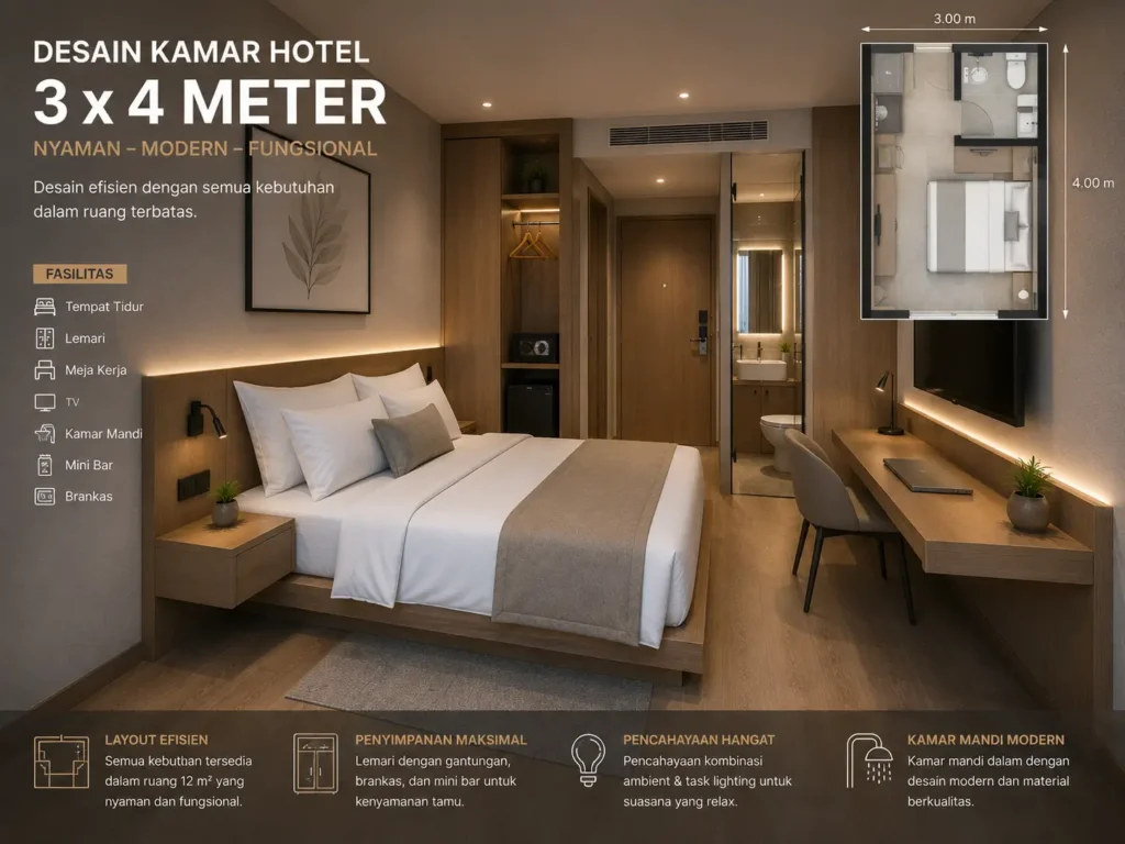 Desain Kamar Hotel 3×4 Meter
