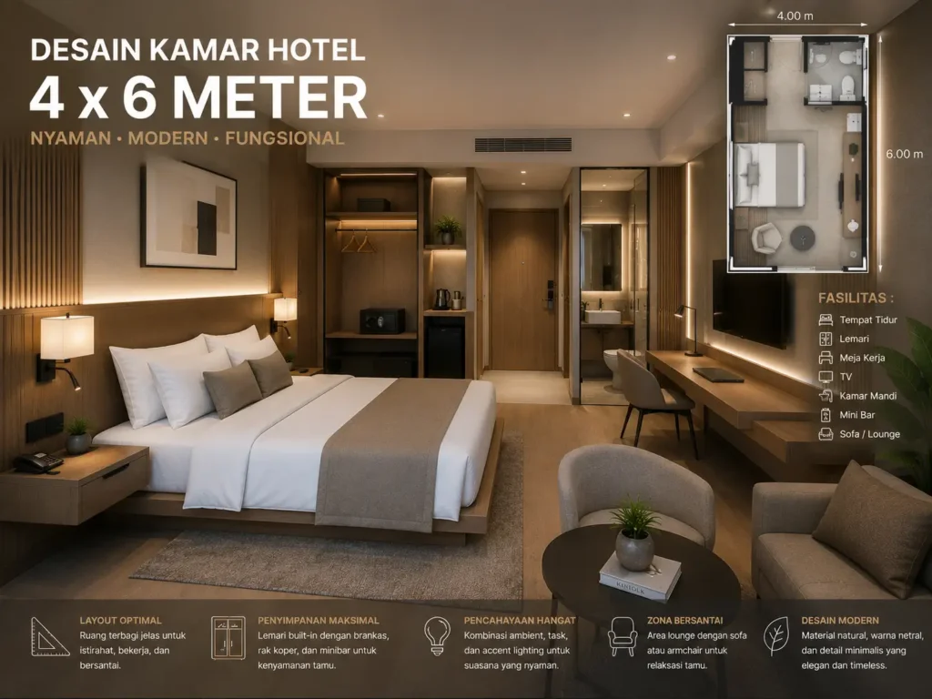 Desain Kamar Hotel 4×6 Meter