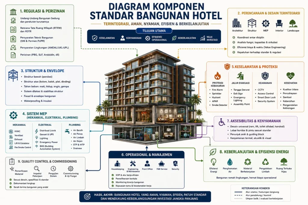 Diagram komponen standar bangunan hotel