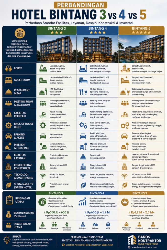 Infografis "Perbandingan Hotel Bintang 3 vs 4 vs 5